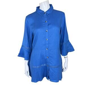 Isaac Mizrahi Live! Bridgehampton Linen Tunic w/ Lace Trim Blue XS NWOT